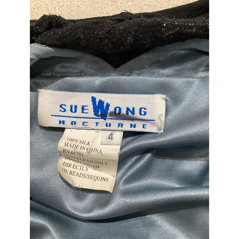 Sue Wong Nocturne Blue Silk Beaded Empire Waist Cocktail Dress Size 4 - Picture 7 of 10